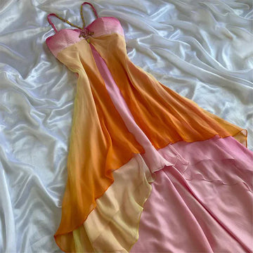 Vintage A Line Halter Beaded Colorful Chiffon Party Dress Evening Dress HZ1023